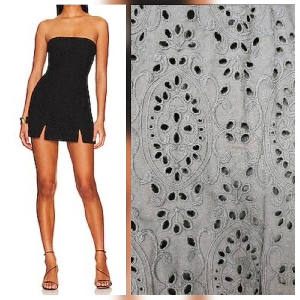 RUMER Sienna Strapless Cotton Eyelet Notched Mini Dress, Size Large NWT